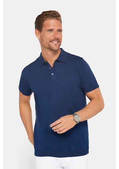 Tudors Erkek Slim Fit Dar Kesim Pamuklu Örme Triko Lacivert Polo Yaka Tişört-27349 Lacivert