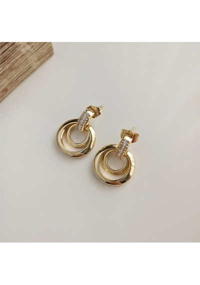 Lente Aksesuar 14k Altın Kaplama Rengi Işıltılı Geometrik Çift Katlı Halka Küpe Gold