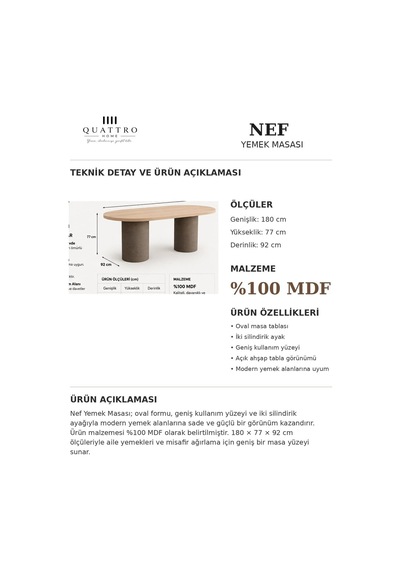 Nef Yemek Masası Oval Meşe