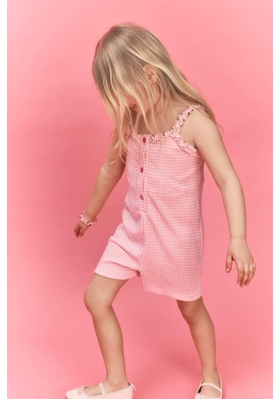 Defacto Askılı Kırışık Dokulu Kısa Tulum Kız Bebek H4273a526smpn171 Pembe-pn171
