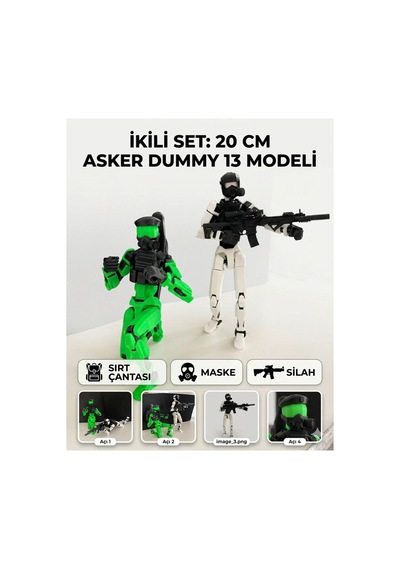 Dummy 13 Asker Figürü 20 Cm İkili Set Hareketli Eklemli Aksiyon Figürü, Silahlı, Maskeli Ve Sırt Çantalı