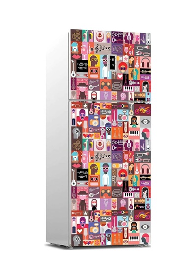 Buzdolabı Sticker Kaplama Dolap Kaplama Etiketi Pop Art Music Collage Standart