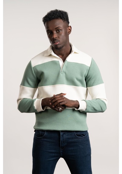 Fbı Polo Yaka Kalın Çizgili 3 İplik İçi Şardonlu Slimfit Sweatshirt Mint