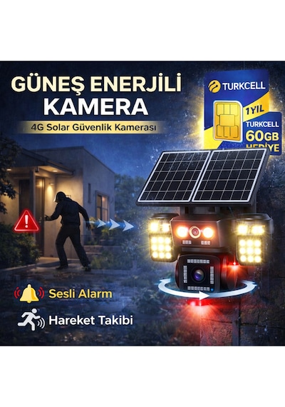 4g 4 Kameralı Sım Kart 1 Yıl 60 Gb Kablosuz Bahçe Depo Arazi İçin Çift Güneş Paneli Solar Kamera