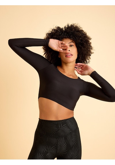 Lismina Uzun Kollu Crop Spor Tişört Siyah