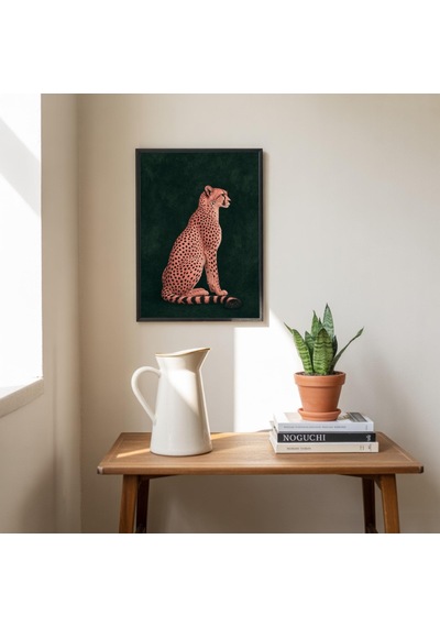 Minimalist Çita Sanat Baskısı Mercan Ve Zümrüt Yeşili Modern Vahşi Yaşam Dekorasyonu