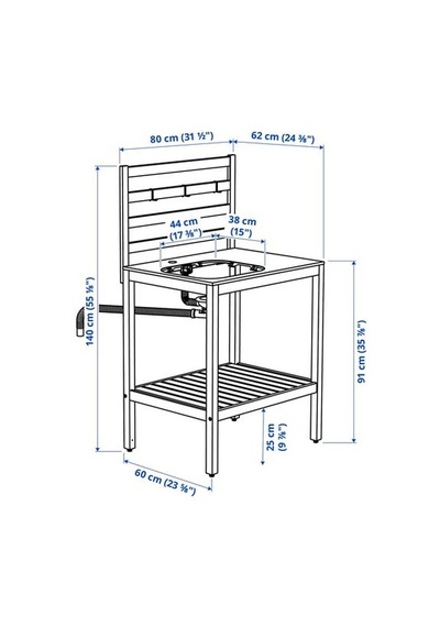 Ikea Nämmarö Dış Mekan Lavabo Ünitesi, Açık Kahverengi-paslanmaz Çelik, 80x62 Cm, Bataryasız