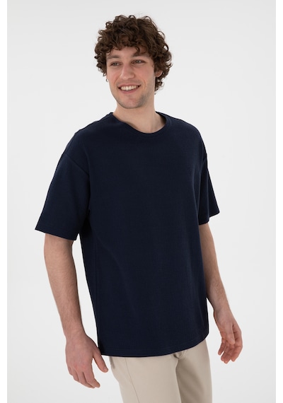 U.S. Polo Assn. Erkek Comfort Fit Bisiklet Yaka Lacivert Jakarlı İnterlok  Tişört 50308448-VR033