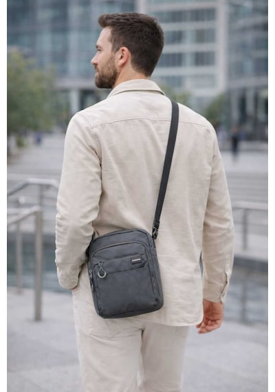 Sanmorris Unisex Çok Bölmeli Fonksiyonel Omuz Çantası - Günlük El Çantası Antrasit