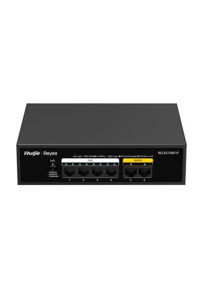 Ruıjıe Reyee Rg-es106f-p 6 Port Megabit Tak Çalıştır Switch, 2 Fast Ethernet Uplink, 4 Port Poe+ 54