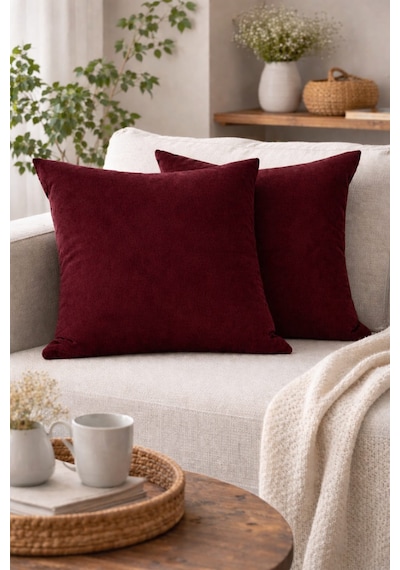 Bordo Kırlent Kılıfı 45x45 Cm İkili Set Dekoratif Yastık Kılıfı Modern Koltuk Kırlenti