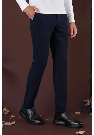 Efor Slim Fit Yan Cepli Dokulu Esnek Casual Lacivert Pantolon P 1139 Lacivert