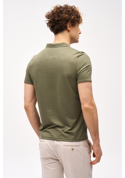 Açık Yeşil Slim Fit Dar Kalıp Fermuarlı Polo Yaka Düz Kısa Kollu Tişört-16406 Yeşil