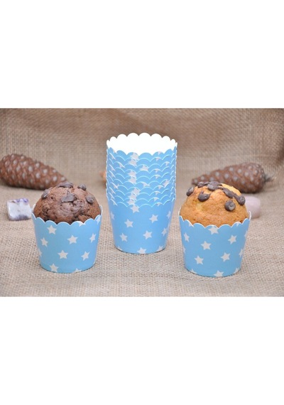 Cupcake Kalıbı & Kek Kapsülü & Yıldız Detaylı & Muffin Kek Kalıbı & 25'li Kek Kalıbı Stoneware Mavi Diğer