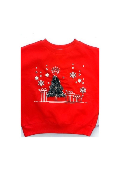 Kız Çocuk Yılbaşı Temalı Ağaçlı Sweat-14328 Kırmızı