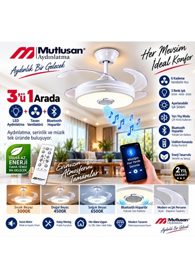 Mutlusan Aydınlatmalı Tavan Vantilatör Bluetooth