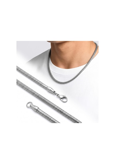 Premium Parlak Ve Şık Spiral Erkek 316l Çelik Kolye 5mm 55cm 3183eck034 - Gümüş Renk