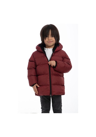 Erkek Çocuk Polarlı Kapüşonlu Su Geçirmez Rüzgara Dayanıklı Şişme Kışlık Mont & Kaban-28 Bordo