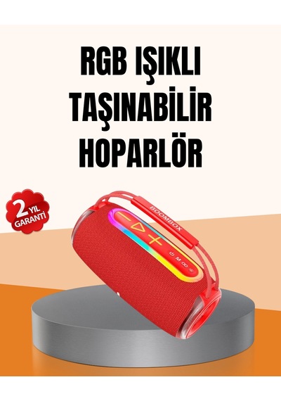 Mey İthalat Ipx6 Su Geçirmez Rgb Led Işıklı Taşınabilir Bluetooth Hoparlör 2400 Mah