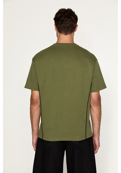 Grimelange Studıo Erkek Organik Pamuklu Biyeli Kısa Kollu Haki T-shirt