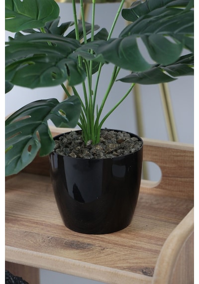Yapay Devetabanı Monstera Bitkisi Siyah Saksıda 45 Cm