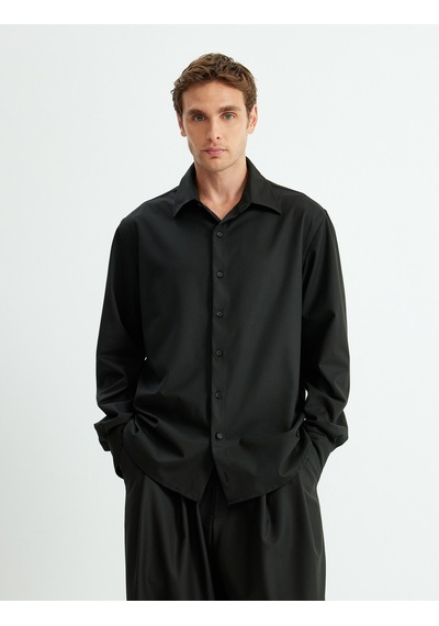 Koton Slim Fit Gömlek Uzun Kollu Yarım İtalyan Yaka Pamuklu Siyah 5wam60110hw Siyah