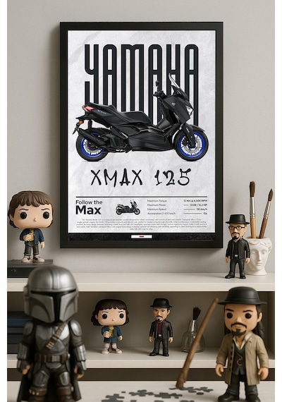 X-max 125 Siyah Ahşap Çerçeveli Poster, Dekoratif Motosiklet Duvar Tablosu