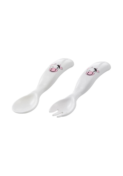 Mamajoo Desenli Kaşık & Çatal Seti / Pembe İnek