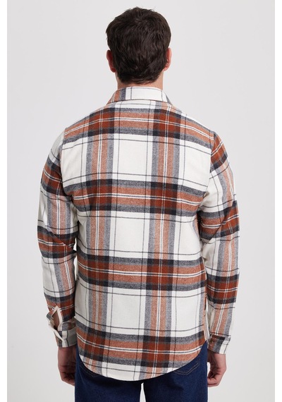Tudors Erkek Slim Fit Dar Kesim Kareli Kışlık Oduncu Gömlek-42379 Ekru