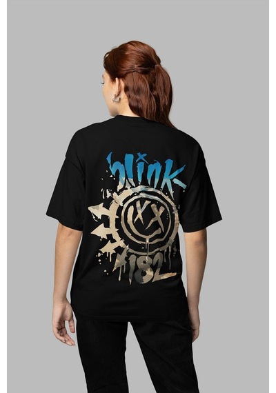 Sevbano Blink-182 Baskılı Unisex Oversize Rock Metal Müzik Grubu Tişört Siyah