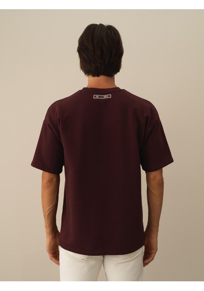 Xint Bordo Pamuk Dokulu Oversize Tişört 502051