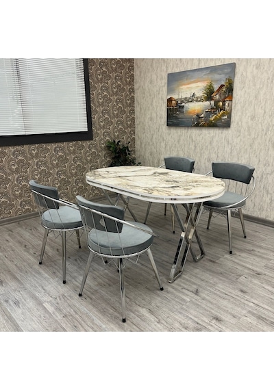 Selenit Mutfak Yemek Masası Takımı- 4 Kişilik Mutfak Masa Sandalye Takımı- Mutfak Masası Takımı Beyaz Mermer Gümüş Selenit Mutfak Yemek Masası Takımı- 4 Kişilik Mutfak Masa Sandalye Takımı- Mutfak Masası Takımı Beyaz Mermer Gümüş