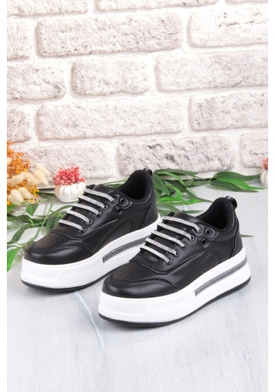 Fort 07319 Flet Taş Aksesuar Bağcıklı Kalın Taban Sneaker Kadın Ayakkabı Siyah - Beyaz Fort 07319 Flet Taş Aksesuar Bağcıklı Kalın Taban Sneaker Kadın Ayakkabı Siyah - Beyaz