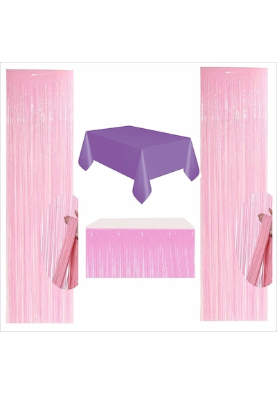 Mor Masa Örtüsü, Pembe Masa Eteği, 2 Pembe Arka Fon