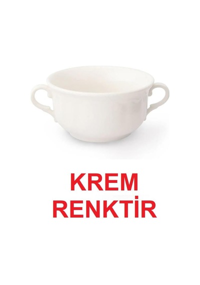 Krem Renk Çift Kulplu Çorbalık Porselen Çorba Kabı Çorba Dondurma Kasesi 12 Cm 350 Cc 4 Adet