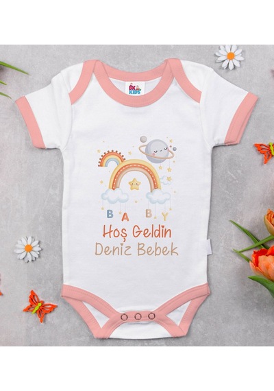 Bk Gift Bk Kids Hoş Geldin Bebek Tasarımlı Pembe Bebek Body Zıbın-10 Çok Renkli