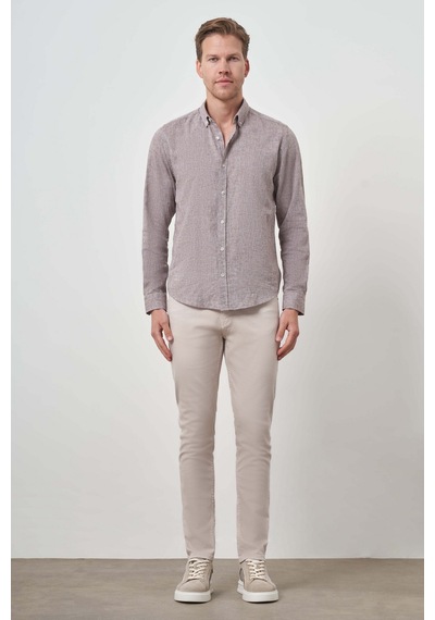 Morven Erkek Vizon Keten Trend Dynamic Fit Düğmeli Yaka Gömlek 25ys004018405 Vizon Vizon