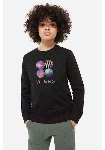 Tshirthane Bts Wings K Pop Baskılı Unisex Çocuk Siyah Sweatshirt Siyah