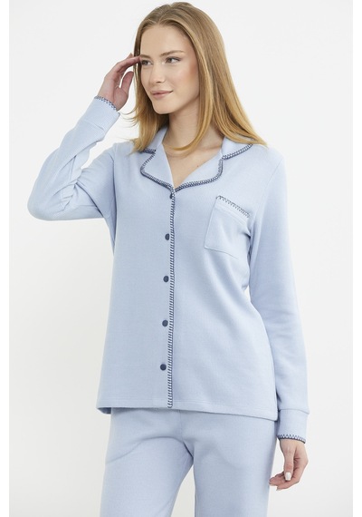 Sementa Düğmeli Gömlek Model Pijama Takım - Mavi Mavi
