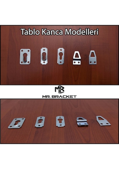 10 Ad. Gizli Çerçeve Askısı Bombeli Dar Model - Metal Tablo Askı Aparatı - Vidalı Resim Asma Kancası Galveniz