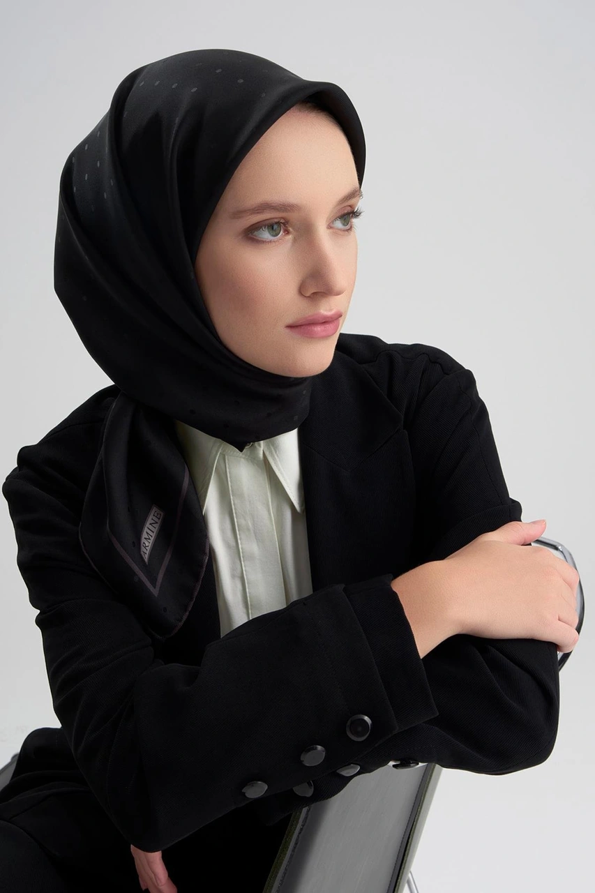 Armine Jakarlı İpek Eşarp Puantiyeli 21ka8668 2 20 Siyah