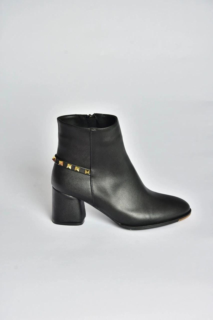 Fox Shoes V848241409 Siyah Kalın Topuklu Kadın Bot Siyah-Suni Deri