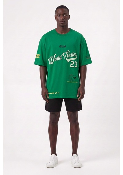 Blow Up World Series Yeşil Oversize Erkek T-shirt 10822 SİYAH
