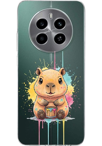 Realme 12 İle Uyumlu Splash Kapibara Tasarımlı Şeffaf Silikon Kılıf Şeffaf
