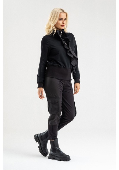 Bold & Young Siyah Volan Detaylı Fermuarlı Şık Sweat Ceket