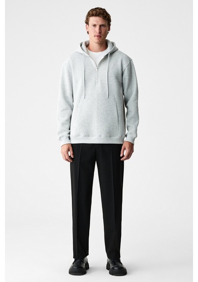 Grimelange Justus Erkek Kapüşonlu Kanguru Cepli Fermuar Yakalı Grimelanj Sweatshirt Grimelanj