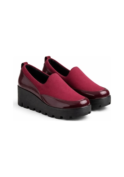 Bordo Kalın Taban Kadın Günlük Comfort Ayakkabı Kaymaz Taban Kırmızı