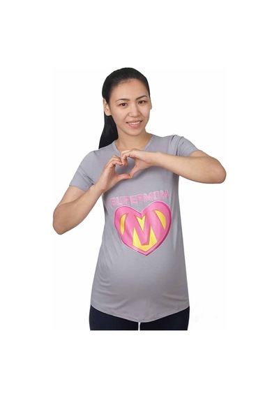 Mummy's Baby Hamile Tişört Super Mom Gri 8713