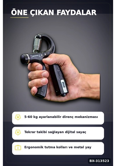 Sayaçlı 15.5 Cm El Yayı Egzersiz Aleti - Tekli Paket, Fitness Spor Ekipmanı Bx-313523