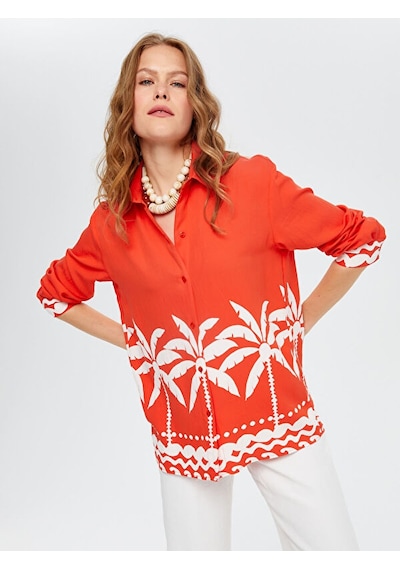 Faik Sönmez Resort Eteği Palmiye Desenli Monochrome Tunik S25tnk020 Us25tnk02078 Nar Çiçeği
